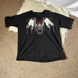 Penny Lynn Native American Graphic Art T Shirt Concho Studs XXL (Smoke)